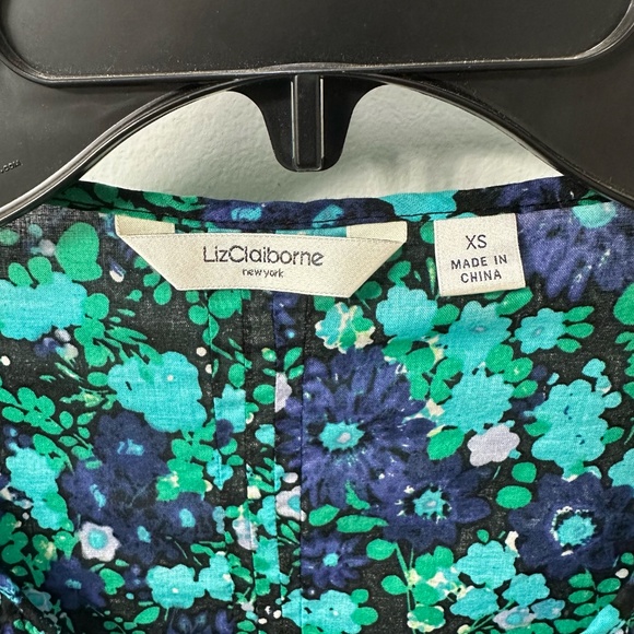 Liz Claiborne Navy/Teal/Black Women's Relaxed Fit Button Down Roll Tab Blouse XS - Picture 2 of 11